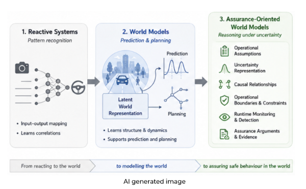 An AI generated diagram showing the three step flow process of world models